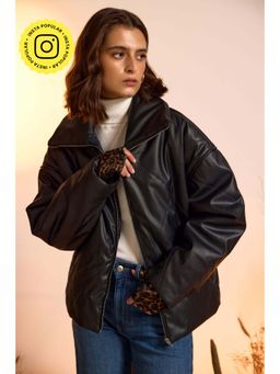The Clothing Factory - Quilted Faux Leather Puffer Jacket