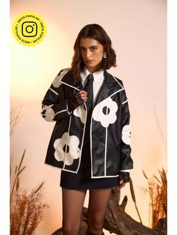 The Clothing Factory - Flower Applique Faux Leather Jacket
