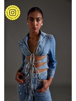 The Clothing Factory - Embellished Cutout Denim Jacket