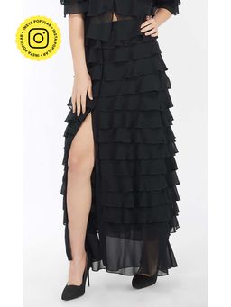 The Clothing Factory - Black Ruffled Centre Slit Skirt