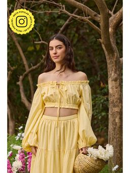 The Clothing Factory - Butter Yellow Off-Shoulder Crop Top