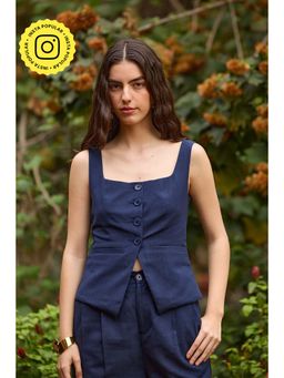 The Clothing Factory - Navy Blue Tailored Waistcoat Style Top