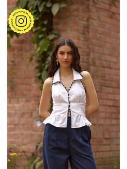 The Clothing Factory - White Collared Peplum Top