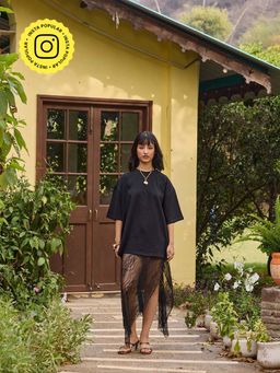 The Clothing Factory - Black Asymmetric Lace Maxi Skirt