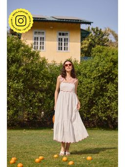 The Clothing Factory - White Embroidered Floral Strap Midi Dress