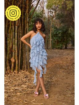 The Clothing Factory - Blue Ruffled Halter Neck Dress