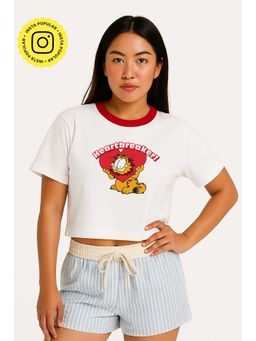 The Clothing Factory - White Garfield Heartbreaker! Cropped T-Shit