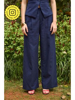 The Clothing Factory - Navy Blue Pleated Wide-Leg Formal Trouser