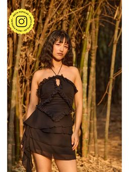 The Clothing Factory - Black Ruffled Halter Neck Top