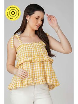 The Clothing Factory - Yellow Gingham Ruffle Strap Top