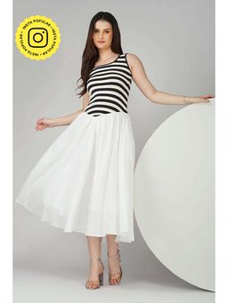 The Clothing Factory - Striped Knit Bodice Dress with Flowy White Bottom