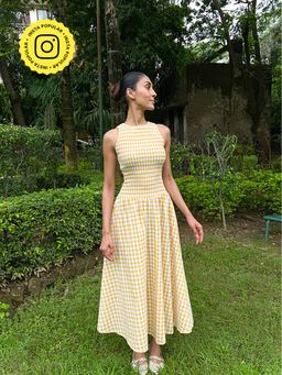 The Clothing Factory - Yellow Gingham Smocked Bodice Dress