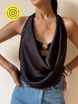 The Clothing Factory - Black Cowl Neck Top
