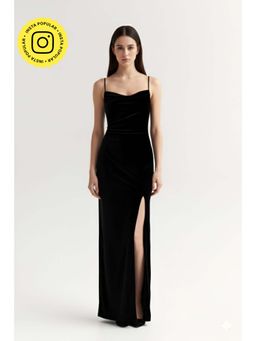 The Clothing Factory - Black Velvet Cowl Neck Maxi Dress