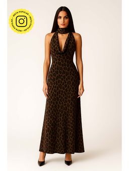 The Clothing Factory - Leopard Print Cowl Neck Maxi Dress With Scarf
