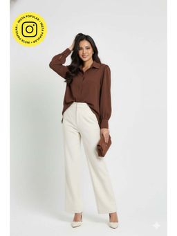 The Clothing Factory - Brown Long Sleeve Back Bow Tie Detail Shirt