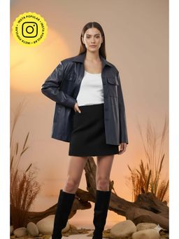 The Clothing Factory - Navy Blue Faux Leather Utility Jacket