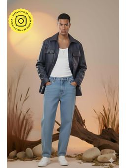 The Clothing Factory - Navy Blue Utility Oversized Faux Leather Jacket