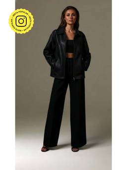 The Clothing Factory - Classic Black Faux Leather Zip-Up Jacket