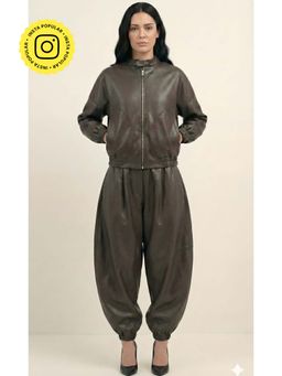 The Clothing Factory - Brown Faux Leather Bomber Jacket