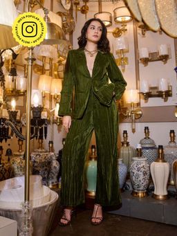 The Clothing Factory - Women Green Velvet Textured Co-Ord Set