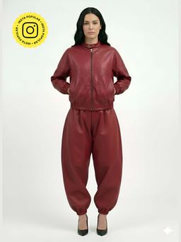The Clothing Factory - Red Faux Leather Barrel Jogger