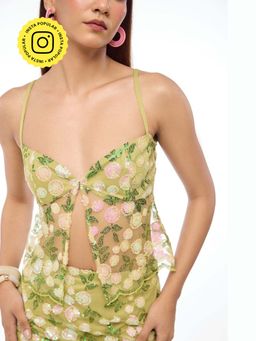 The Clothing Factory - Garden Glaze Embroidered Mesh Cut-Out Crop Top
