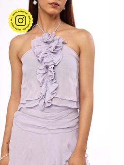 The Clothing Factory - Lavender Whisper Ruffle Halter Neck Crop Top