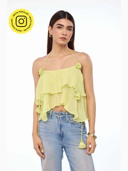 The Clothing Factory - Malibu Crinkle Tiered Shoulder Straps Crop Top