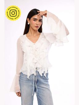 The Clothing Factory - Cloud Puff Bell Sleeve White Top