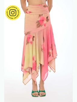 The Clothing Factory - Tropical Bloom Ombre Midi Pink Skirt
