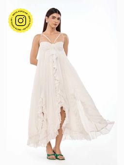 The Clothing Factory - Women's White Cloud Puff Chiffon Sun Dress