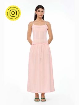 The Clothing Factory - Soft Pink Ruched Bust Maxi Dress