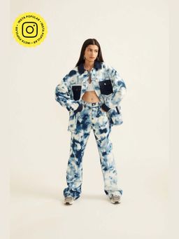 The Clothing Factory - Women's Tie and Dye Effect Oversized Jacket and Jeans
