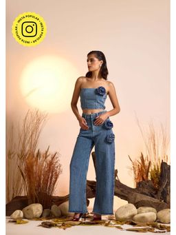 The Clothing Factory - Women's Blue Corsage Detail Denim Corset Top and Jeans