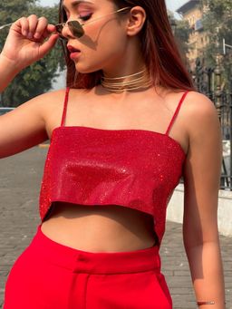 Uptownie - Riya Jain's Shine on Rhinestone Top (Red XS
