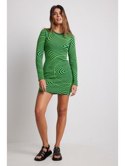 NA-KD - Jacquard Knitted Mini Dress Green Mix