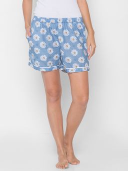 FashionRack - Women Rayon Floral Blue Shorts