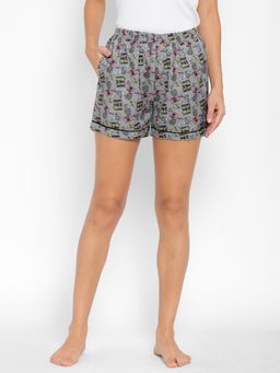 FashionRack - Women Rayon Printed Grey Shorts