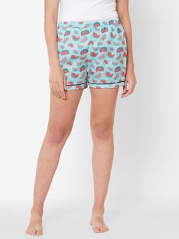 FashionRack - Women Rayon Printed Blue Shorts