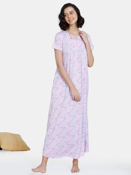 Zivame - Optics Fun Knit Poly Full Length Nightdress - Orchid - Purple