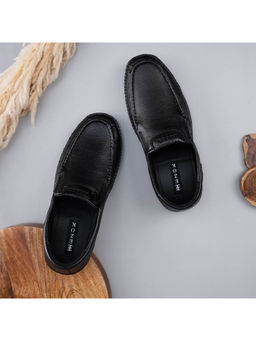 EZOK - Men Black Slip On Leather Loafers