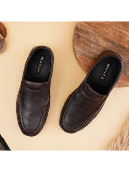 EZOK - Men Brown Slip On Leather Loafers