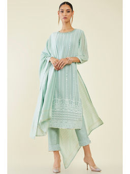 Soch - Women Green Georgette Embroidered Suit (Set of 3)