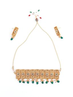 Odette - Women Gold Tone Green Mani Kundan Choker Set
