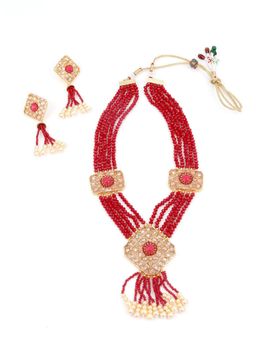 Odette - Women Red Multistring Mani Necklace Set