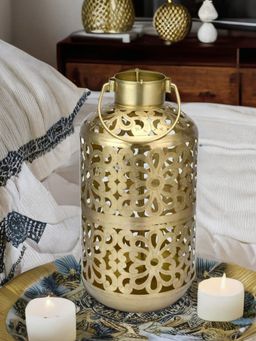 At Home by Nilkamal - Cutwork Jali Lantern Candle Stand (Gold)