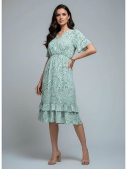 Twenty Dresses by Nykaa Fashion - Womens Polyester Crepe Abstract Green Dress