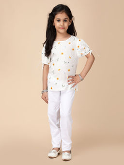 Kasya - Rayon Slub Round Neck Half Sleeve Off White Top