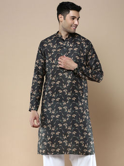 Sanwara - Black Mens Designer & Stylish Printed Traditional Cotton Kurta